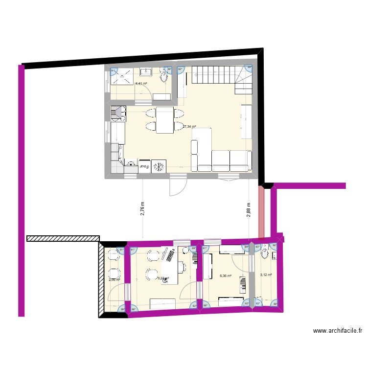 PLAN MAISON ETAGE 7X5. Plan de 11 pièces et 90 m2