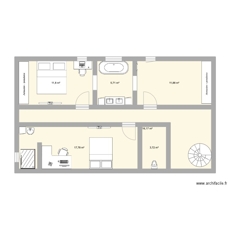 maison 2. Plan de 6 pièces et 67 m2