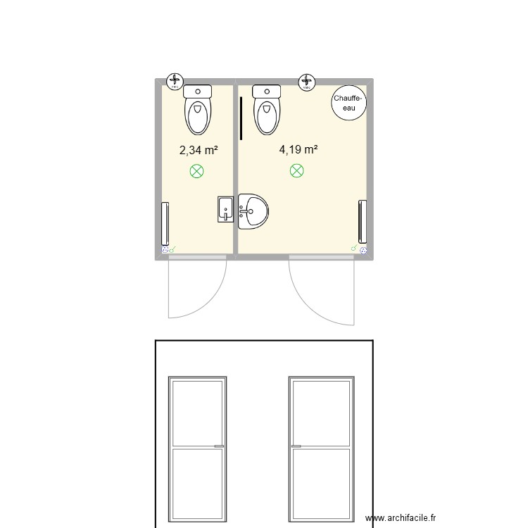 wc fcdb. Plan de 2 pièces et 7 m2