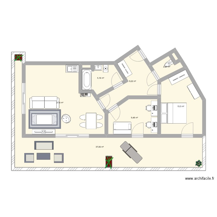 Vannes. Plan de 7 pièces et 104 m2