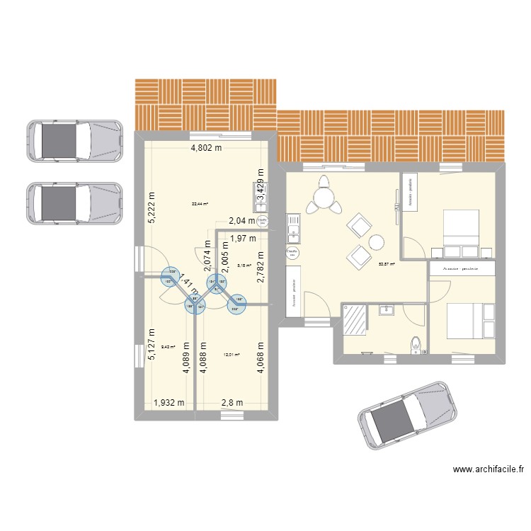 projet logement locatif botcalpir. Plan de 5 pièces et 103 m2