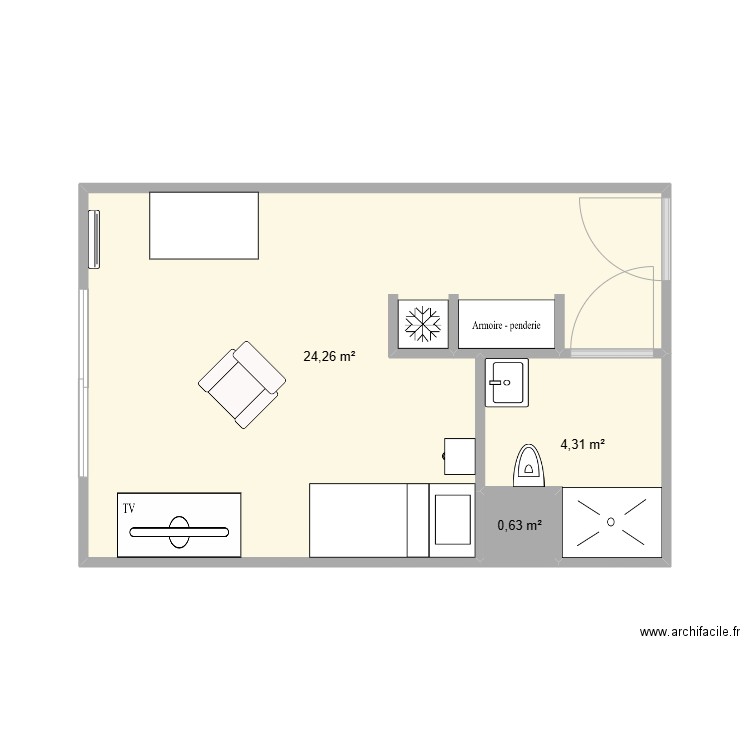 Appart mamie. Plan de 3 pièces et 29 m2