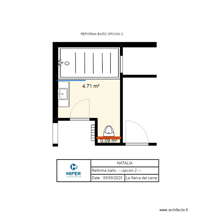 NATALIA REFORMA BAÑO OPCION 2. Plan de 2 pièces et 5 m2
