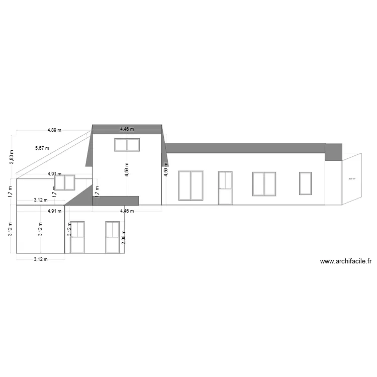 Facade cot&eacute;. Plan de 