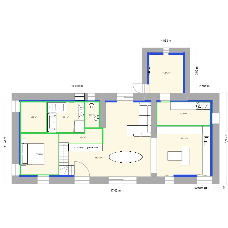 Maison. Plan de 7 pièces et 134 m2