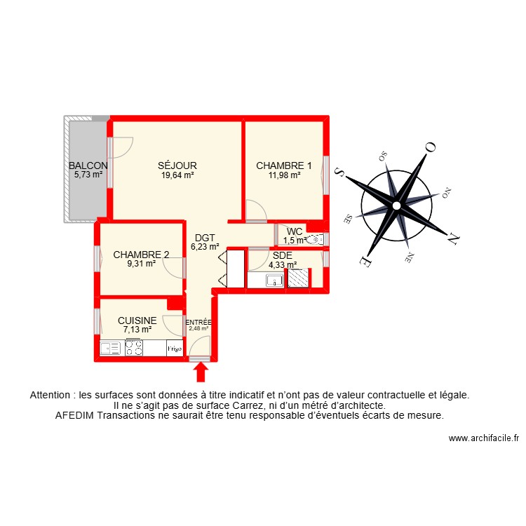 BI 23974. Plan de 13 pièces et 72 m2