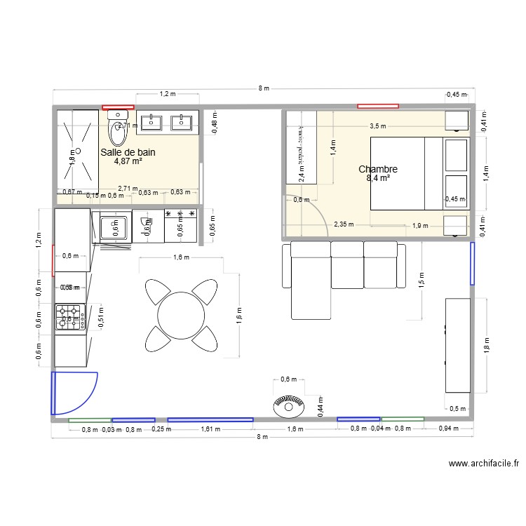 les arcs 2. Plan de 2 pièces et 13 m2