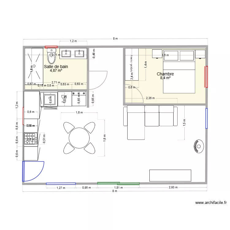 les arcs 4. Plan de 2 pièces et 13 m²