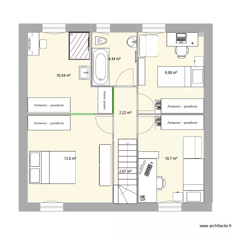 Etage 1 modifi&eacute; 1. Plan de 7 pièces et 54 m²