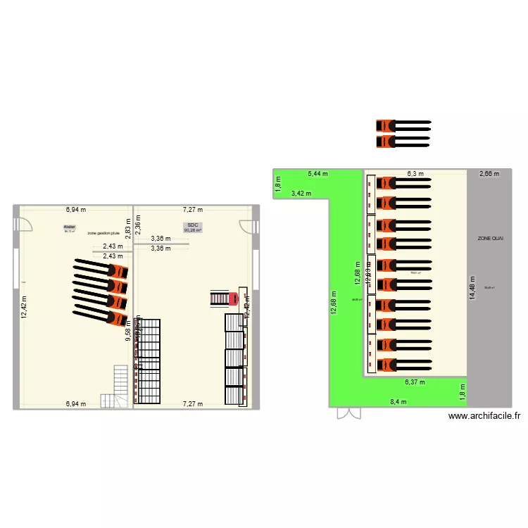 Lactalis la gravelle. Plan de 5  et 341 m²