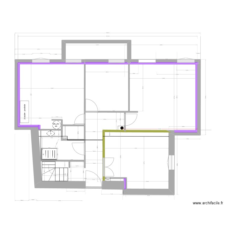 Etage avec cotes. Plan de 9 pièces et 20 m2