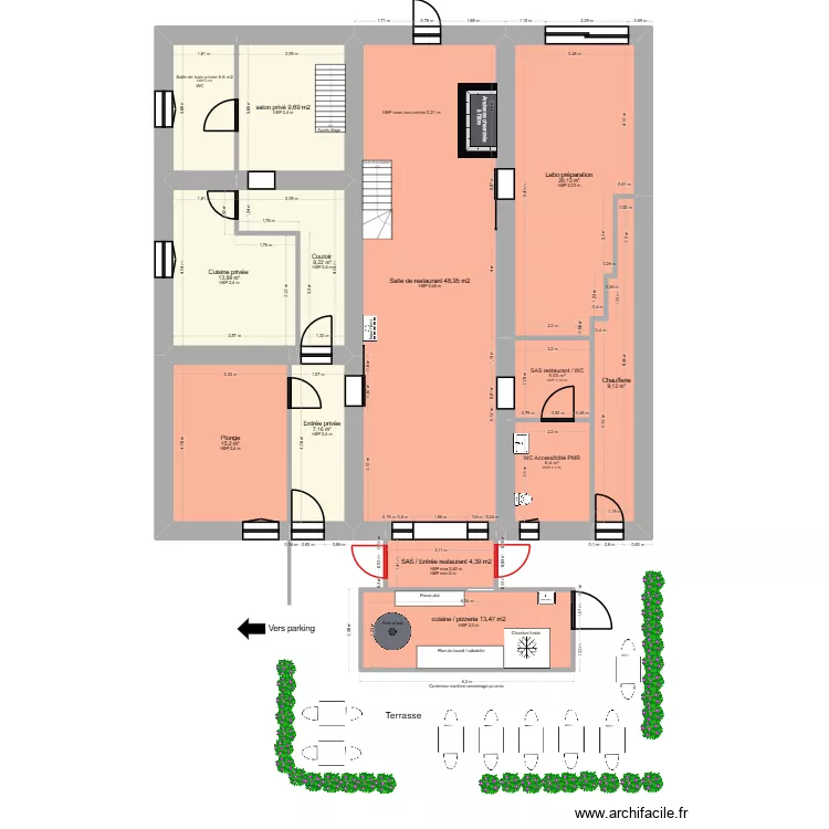 Auberge aux fours à bois après. Plan de 13 et 180 m² Auberge aux fours à bois après. Plan de 13 et 180 m²