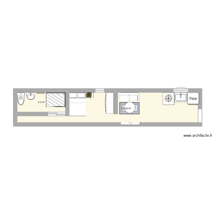 Conteneur etudiant 2. Plan de 2 pièces et 22 m2