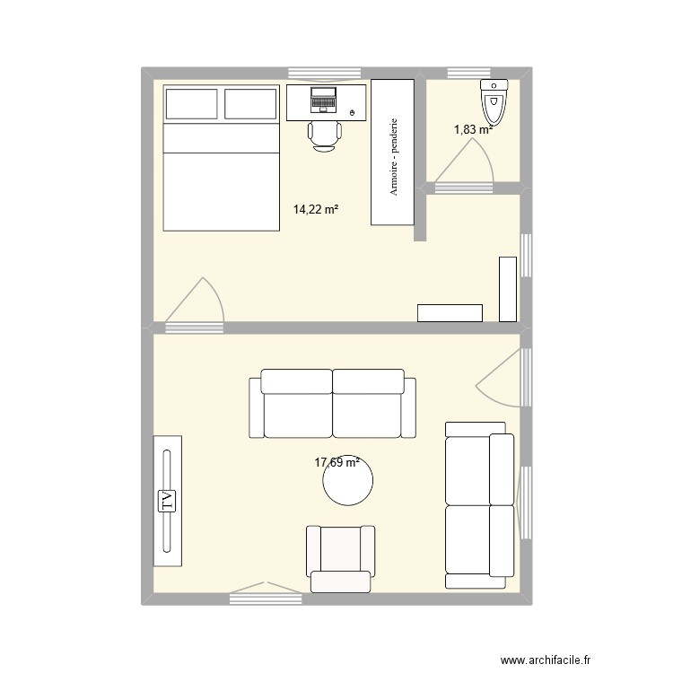 2 PIECES. Plan de 3 pièces et 34 m2