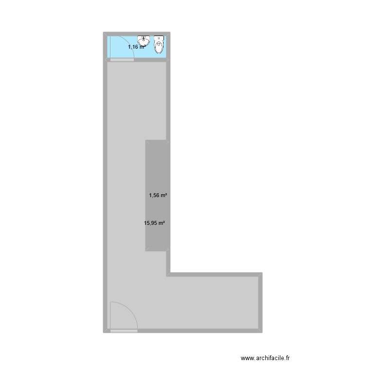barberia. Plan de 3 pièces et 19 m2