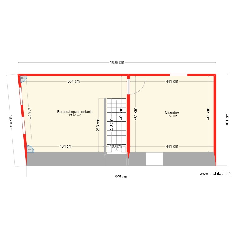 V 2. Plan de 2 pièces et 39 m2