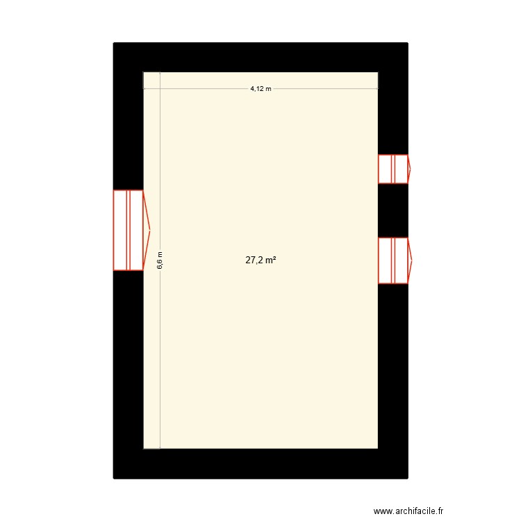 Plan R+1 SCI des champs. Plan de 1 pièce et 27 m2