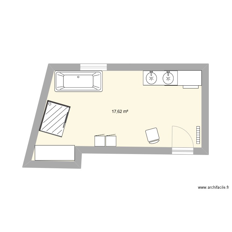 SDB Charentay. Plan de 1 pièce et 18 m2