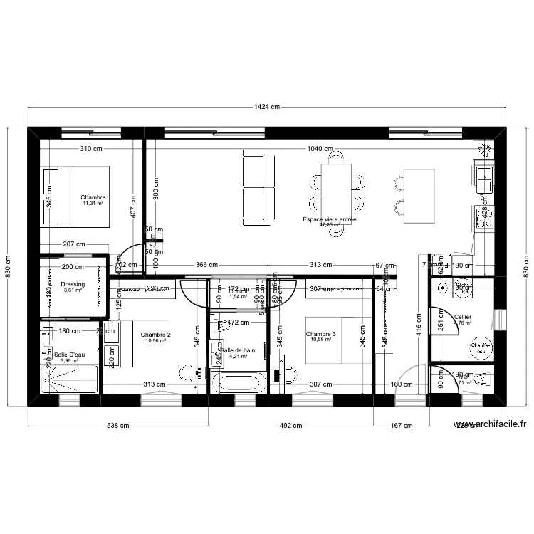 MALVINA ET TONY. Plan de 10  et 100 m²