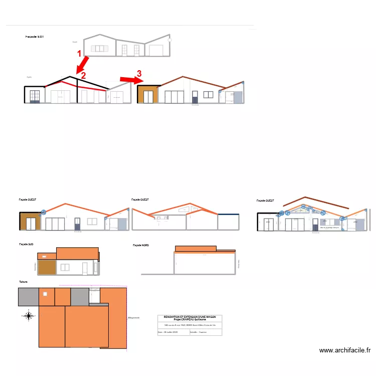 Fa&ccedil;ades et toit X4. Plan de 