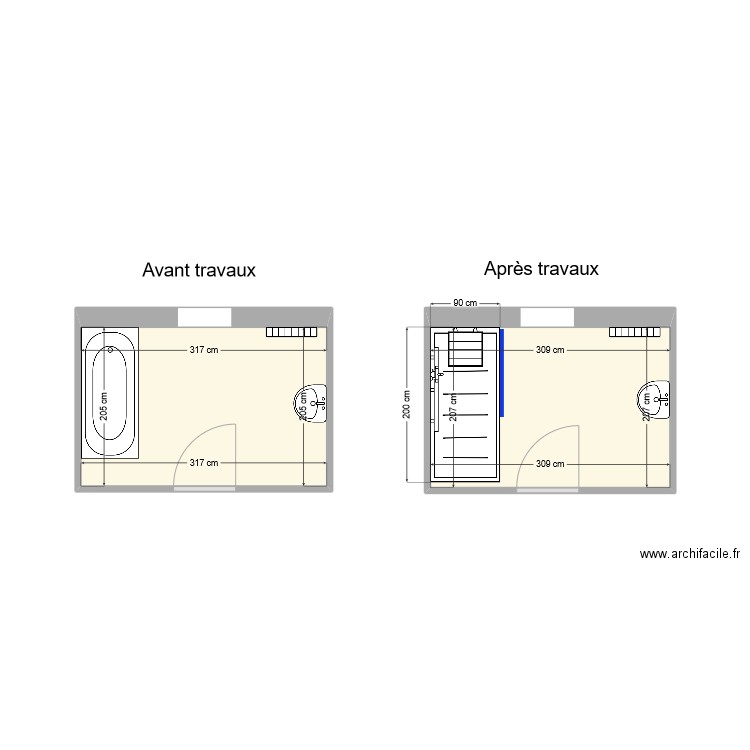 MARTEL Sdb. Plan de 2 pièces et 13 m2