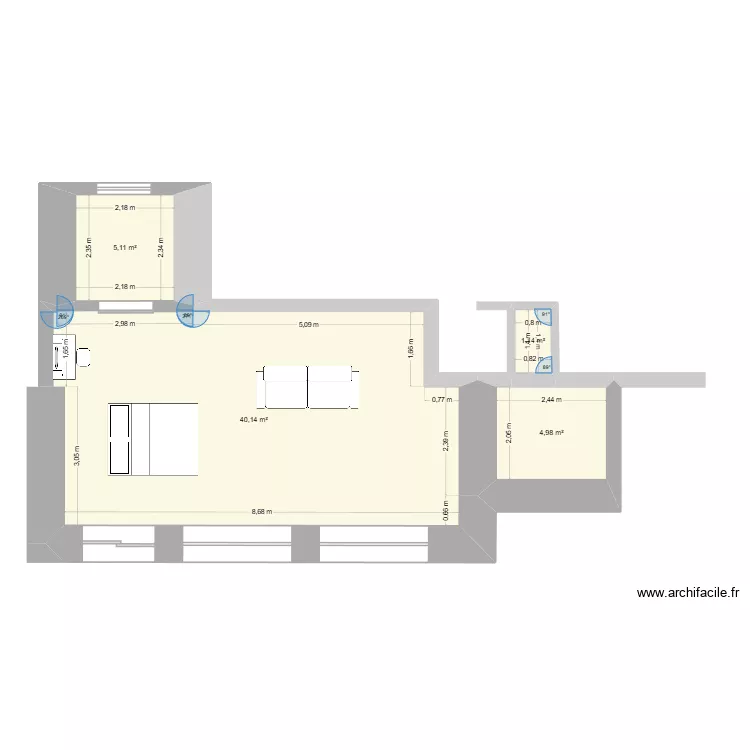Extension 2. Plan de 4 pièces et 51 m²