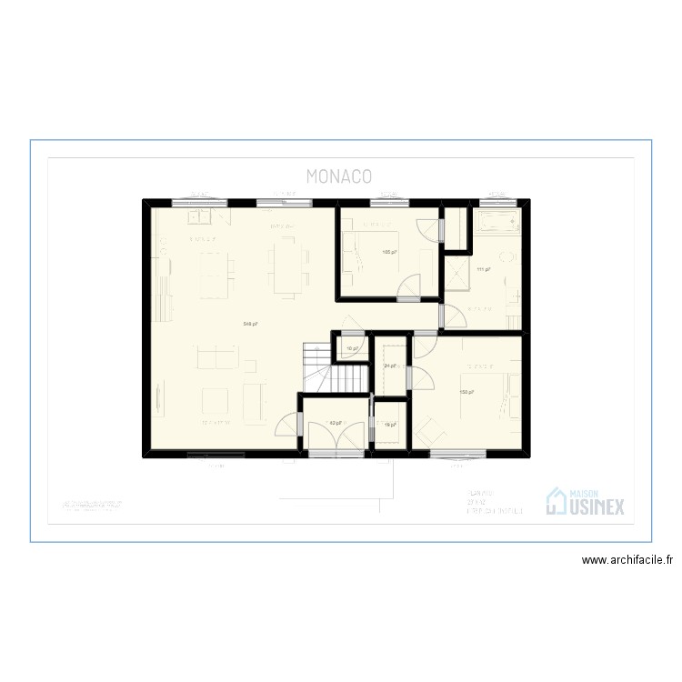 MONACO 28’ X 42’ - PLAN VIERGE. Plan de 8 pièces et 94 m2