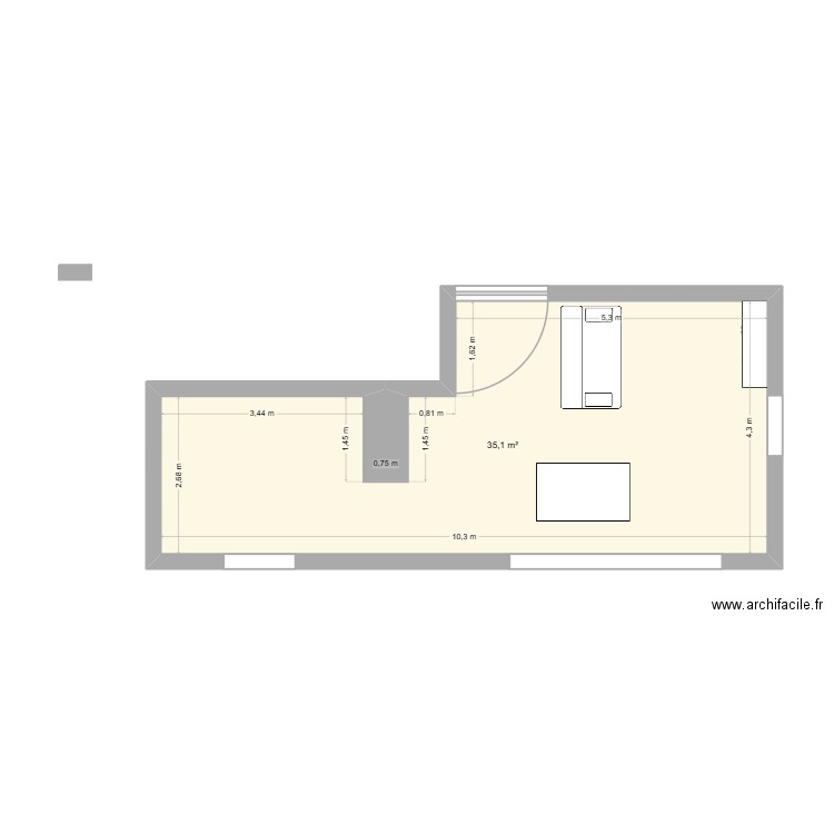 smanger. Plan de 1 pièce et 35 m2