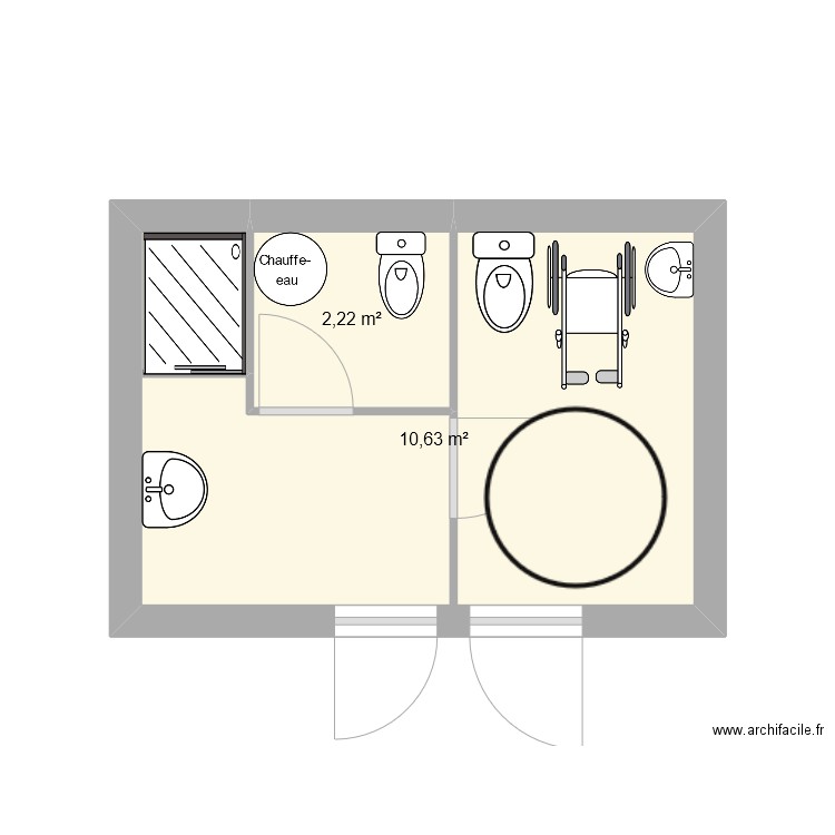 WC Publics. Plan de 2 pièces et 13 m2