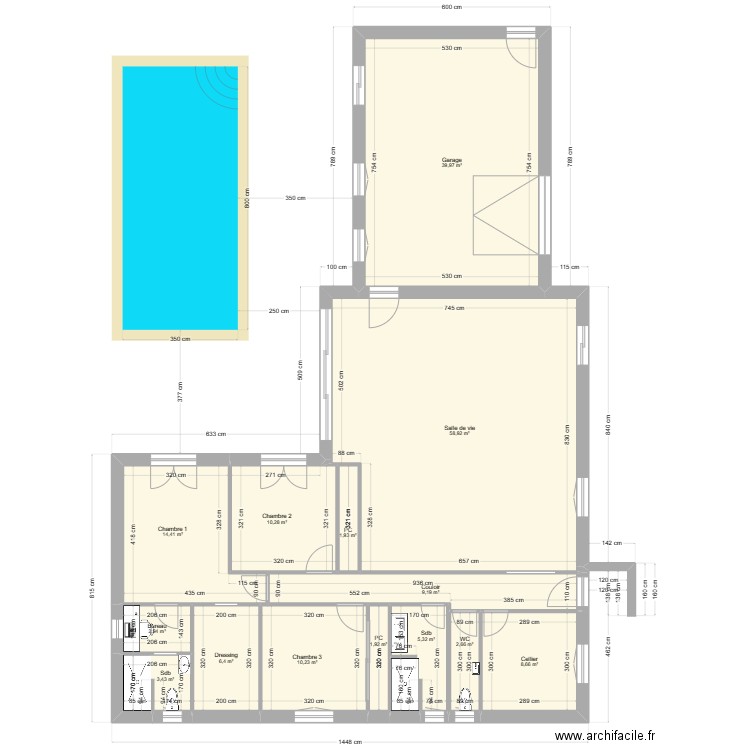 béa10. Plan de 14 pièces et 176 m2