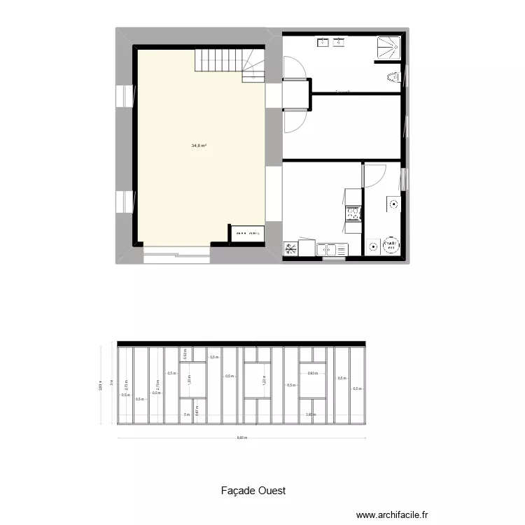 fa&ccedil;ade Ouest  log 2 ossat bois. Plan de 