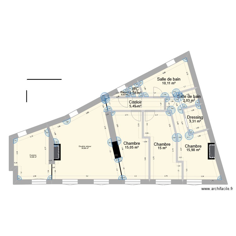 1CJ_Cloisons 2. Plan de 11 pièces et 112 m2