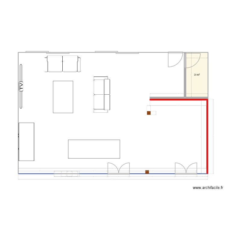salon. Plan de 1 pièce et 3 m2