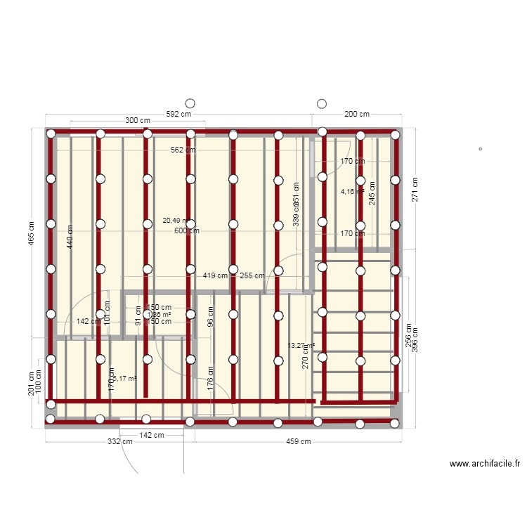 champere  structure pilotis. Plan de 5 pièces et 44 m2