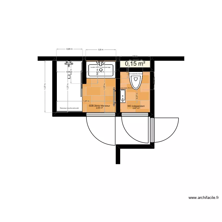 SDB3. Plan de 3 Pièces et 3 m² SDB3. Plan de 3 Pièces et 3 m²