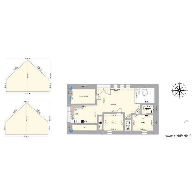 bas maison vide 2. Plan de 9 pièces et 128 m2