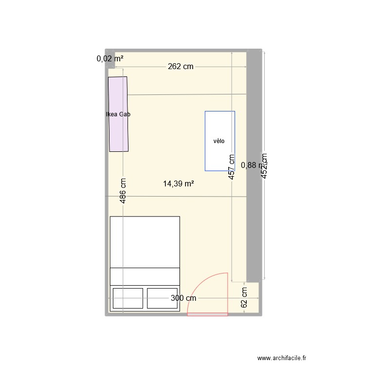 Chambre service. Plan de 3 pièces et 15 m2