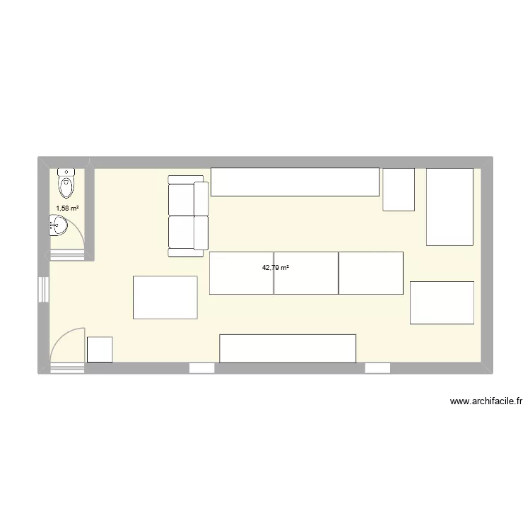 Salle. Plan de 2 pièces et 44 m² Salle. Plan de 2 pièces et 44 m²