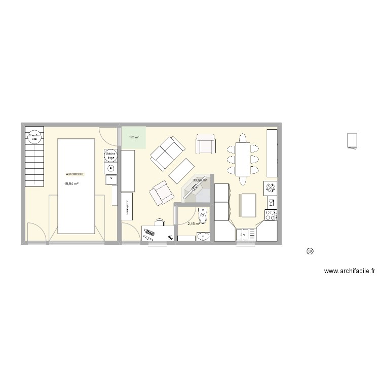 GARAGE. Plan de 3 pièces et 53 m2