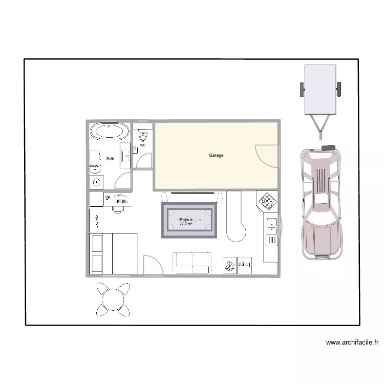 Maisonnette V1 meublée. Plan de 4 et 195 m² Maisonnette V1 meublée. Plan de 4 et 195 m²