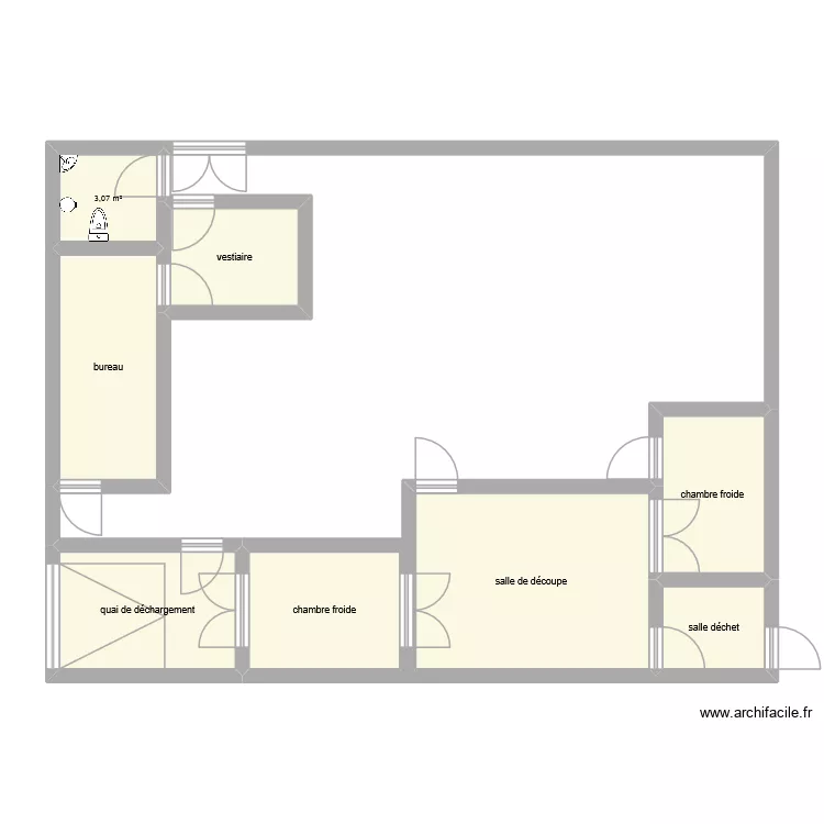 attelier 1. Plan de 8  et 53 m²