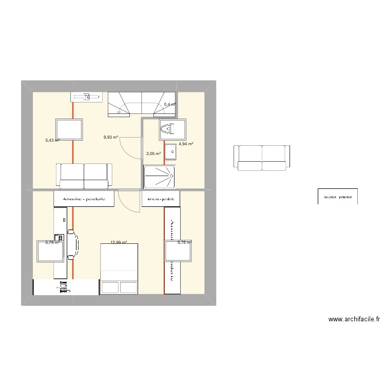 comble + sdd. Plan de 8 pièces et 47 m2