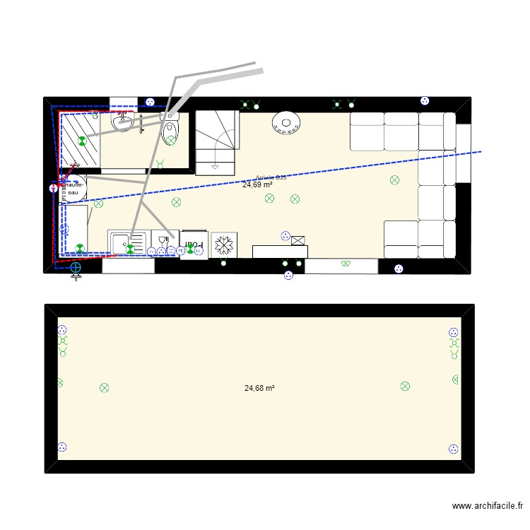 petite dépendance origine. Plan de 2 pièces et 49 m2