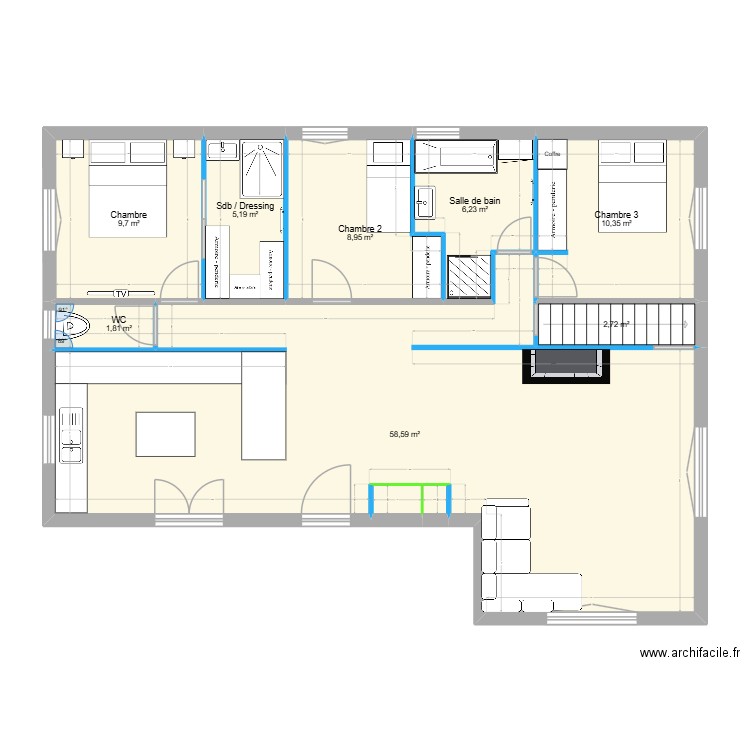Plan maison Beauséjour 4. Plan de 10 pièces et 104 m2