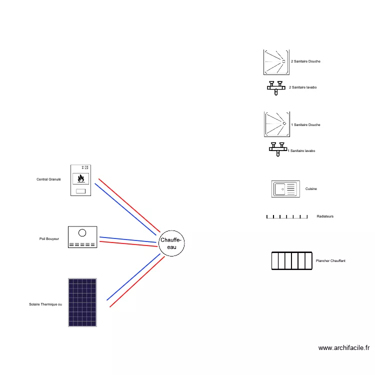 R&eacute;seau EAU CHAUDE. Plan de 