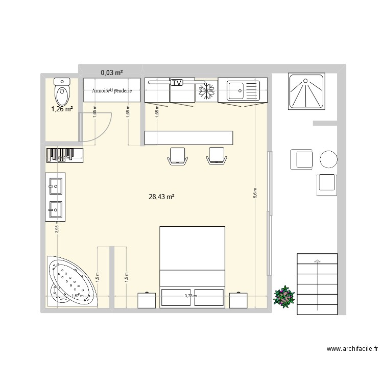 Le Ti'Cabanon. Plan de 3 pièces et 30 m2