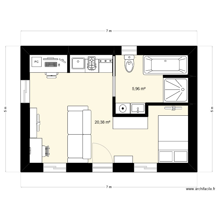 Maison I. Plan de 2 pièces et 26 m2