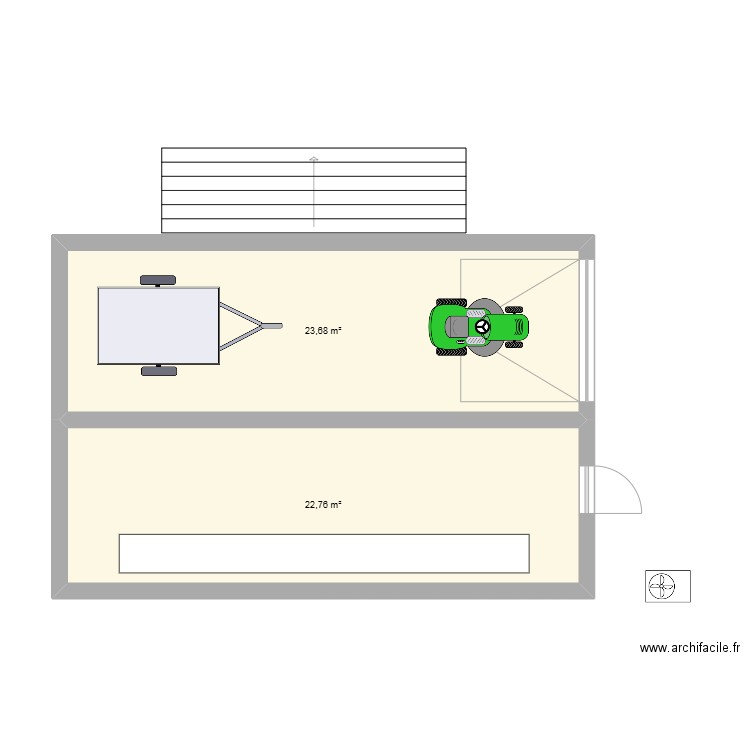 terrasse. Plan de 2 pièces et 46 m2
