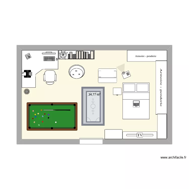 chambre espagnole. Plan de 1  et 35 m²