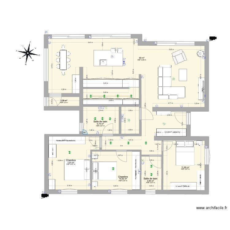 maison électricité. Plan de 7 pièces et 117 m2